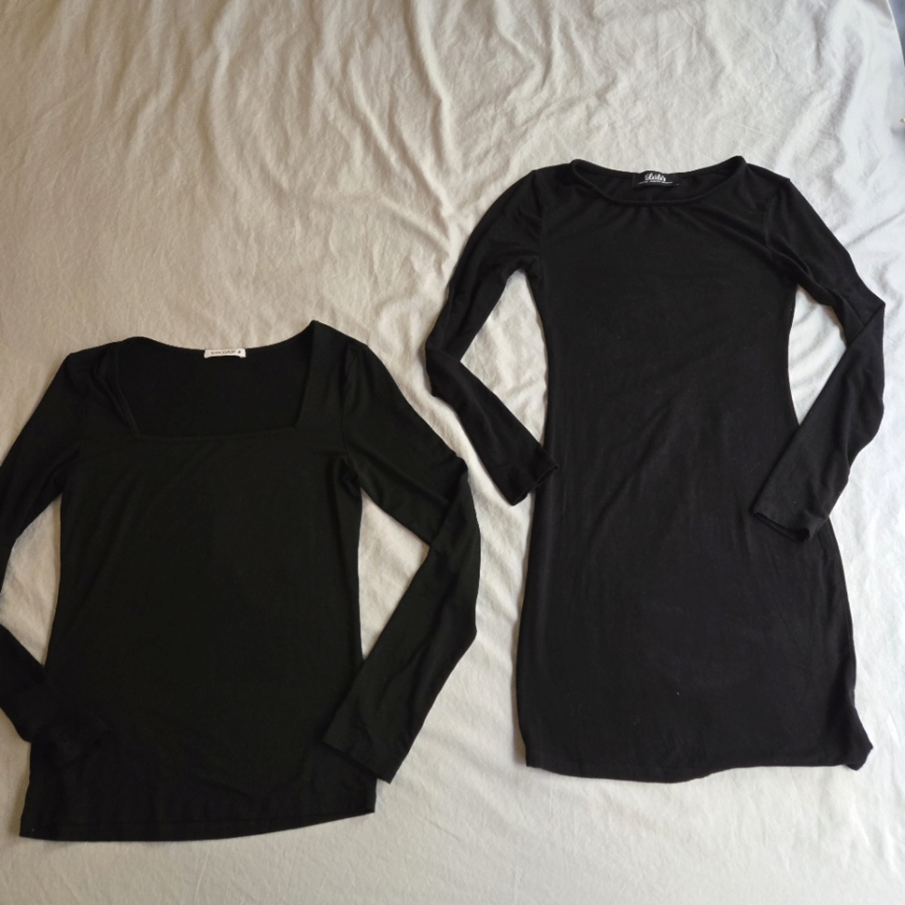 Lulu's tshirt Mini Dress & Mangopop Long Sleeve Top Black